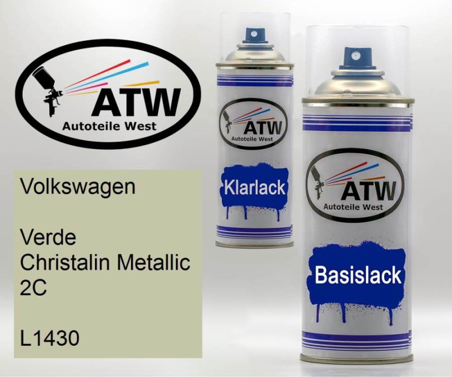 Volkswagen, Verde Christalin Metallic 2C, L1430: 400ml Sprühdose + 400ml Klarlack - Set, von ATW Autoteile West.